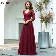 Load image into Gallery viewer, Elegant Prom Dresses Ever Pretty EP00806 A-Line Double V-Neck 3/4 Sleeve Sequined Sparkle Lace Party Gowns Vestidos De Gala 2020