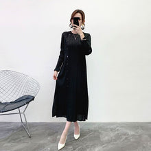 Load image into Gallery viewer, LANMREM LANMREM 2020 new spring summer pleaeted dress for women round collar single breasted vent hem dress long sleeve YJ26601