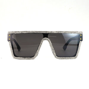 Fashion One Piece Sunglasses Women Men Oversize Rhinestone Sun Glasses Flat Top Square Shades