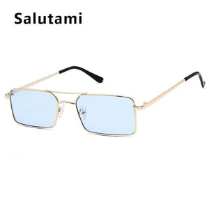 Yellow Square Women Sunglasses Alloy Metal Small Frame Clear Double Bridge Sun Glasses Men Vintage Chic Shades Black Female Sexy