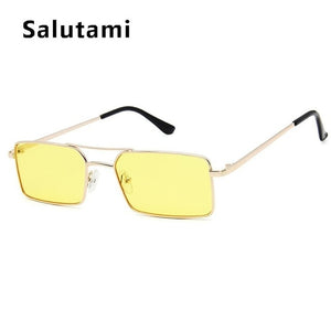 Yellow Square Women Sunglasses Alloy Metal Small Frame Clear Double Bridge Sun Glasses Men Vintage Chic Shades Black Female Sexy