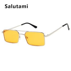 Yellow Square Women Sunglasses Alloy Metal Small Frame Clear Double Bridge Sun Glasses Men Vintage Chic Shades Black Female Sexy