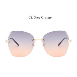 Luxury Women's Diamond Cat Eye Sunglasses Oversizd Summer Travel Shades Women Brand Rimless Sun Glasses Crystal Oculos de sol UV