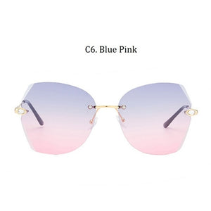 Luxury Women's Diamond Cat Eye Sunglasses Oversizd Summer Travel Shades Women Brand Rimless Sun Glasses Crystal Oculos de sol UV