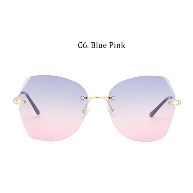 Luxury Women's Diamond Cat Eye Sunglasses Oversizd Summer Travel Shades Women Brand Rimless Sun Glasses Crystal Oculos de sol UV