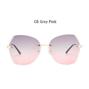 Luxury Women's Diamond Cat Eye Sunglasses Oversizd Summer Travel Shades Women Brand Rimless Sun Glasses Crystal Oculos de sol UV