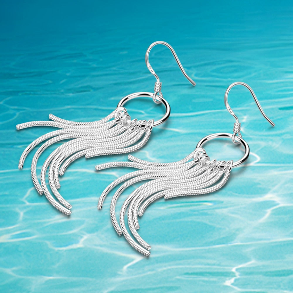 New products on the shelves, 925 pure silver earrings, multi-line long tassels Drop Earrings , women's fashion accessories