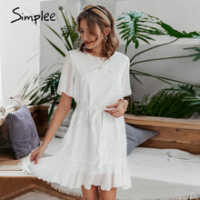 Load image into Gallery viewer, Simplee Casual white women summer ruffle dress Elegant cotton embroidery female short sundress Holiday A line ladies mini dress
