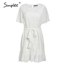 Load image into Gallery viewer, Simplee Casual white women summer ruffle dress Elegant cotton embroidery female short sundress Holiday A line ladies mini dress
